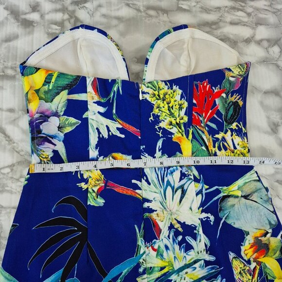 NWT Ava Tropical Floral Print Strapless Cocktail Mini Dress Front Slit - Picture 9 of 11